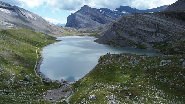 Aerial view of Daubensee, Leukerbad, Switzerland