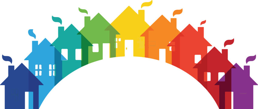Colorful houses, rainbow houses, vector icons, home illustrations, architecture symbols