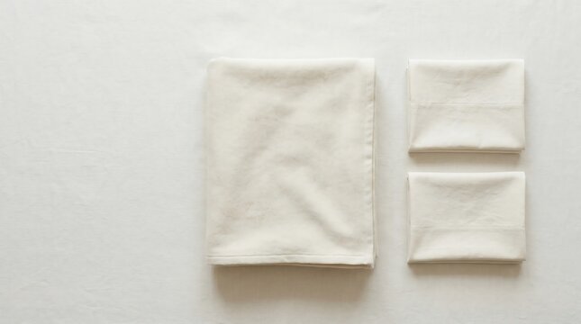 Folded cotton blanket and pillowcases flat lay
