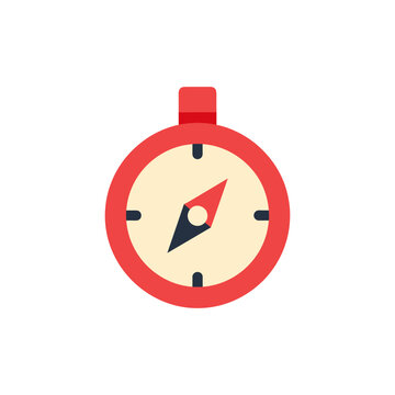 Red compass with beige face and black markings pointing north on white background isolated vector illustration navigation tool for travel and adventure flat design style suitable for exploration