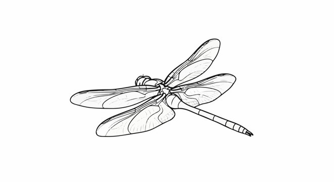 Delicate line drawing of a dragonfly with intricate wing patterns