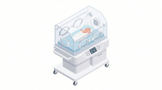 Flat isometric medical neonatal incubator for infants isolated on white