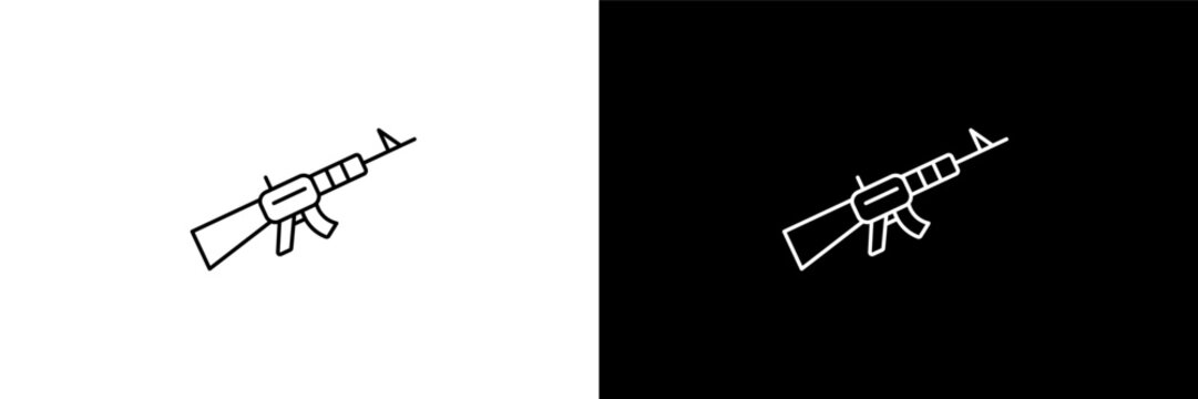 automatic gun outline icons in army and milatry category. White and Black style linear automatic gun icon
