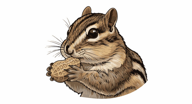 Detailed illustration of a chipmunk holding and eating a peanut