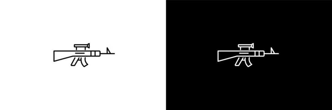 sniper rifle outline icons in army and milatry category. White and Black style linear sniper rifle icon