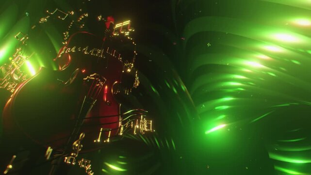 4k vj motion loop featuring a cello silhouette surrounded by flowing musical staves and dancing notes, perfect for classical concerts and sophisticated stage visuals