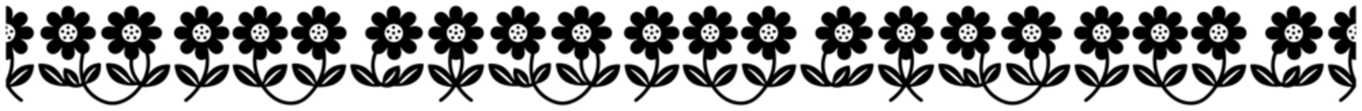 Folk floral border with daisy flowers and leaves in traditional ethnic style