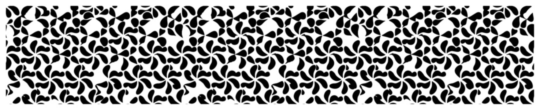 Decorative horizontal border pattern with abstract black petal shapes in floral style
