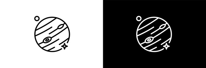 jupiter with satellite outline icons in astronomy category. White and Black style linear jupiter with satellite icon © Design_Farm