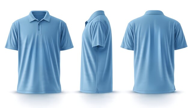 Cool Business: Realistic Light Blue Men's Polo Shirt Mockup with Multi-Angle Views