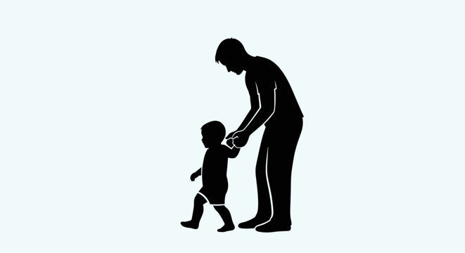 Adult helping little child walk.