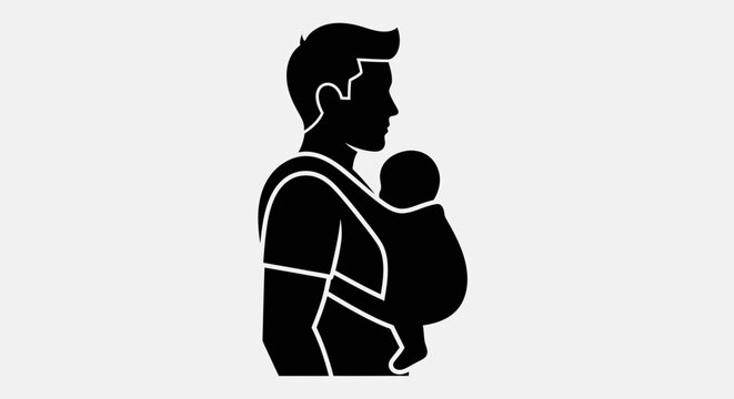 Father holding baby in carrier.