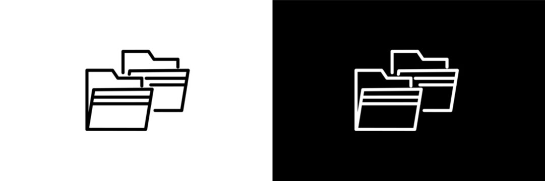 two folders outline icons in business category. White and Black style linear two folders icon