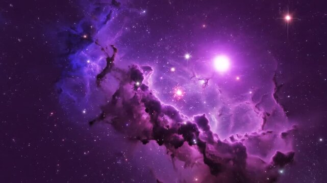 Vibrant purple nebula in deep space.