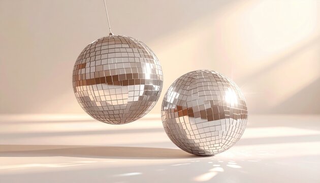 Two mirrored spheres reflect light, casting bright spots on a soft surface