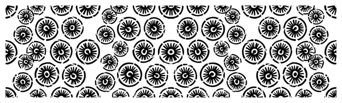 Circular motif pattern with hand drawn ethnic sun ornaments