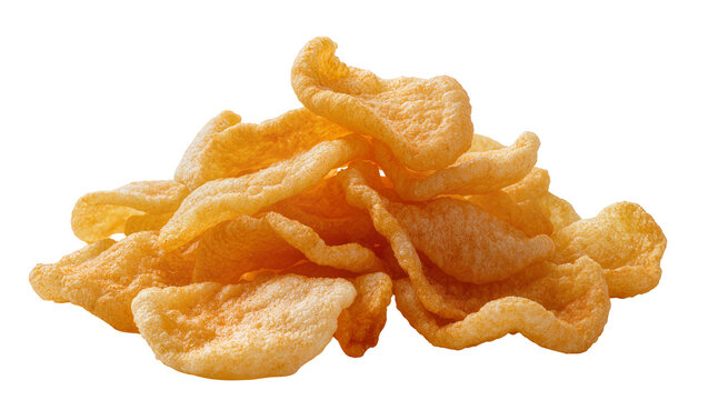 Golden crispy shrimp chips pile with irregular shapes and textures