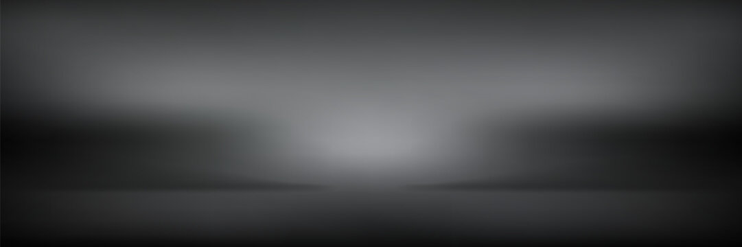 Abstract Black and Grey Studio Background with Soft Spotlight for Product Display. Luxury Dark Grey Gradient Stage with Empty Space for Commercial Presentation