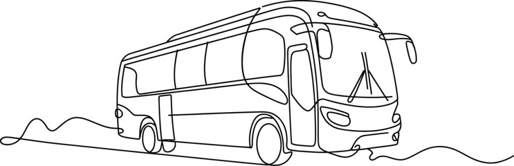 Modern coach bus icon in single line art style for vacation road trip journey city commute and passenger vehicle concept © Sumaiya
