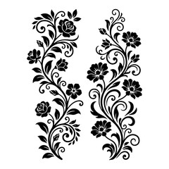 Elegant floral ornament with blooming flowers and swirling vines in ornamental style © Anna