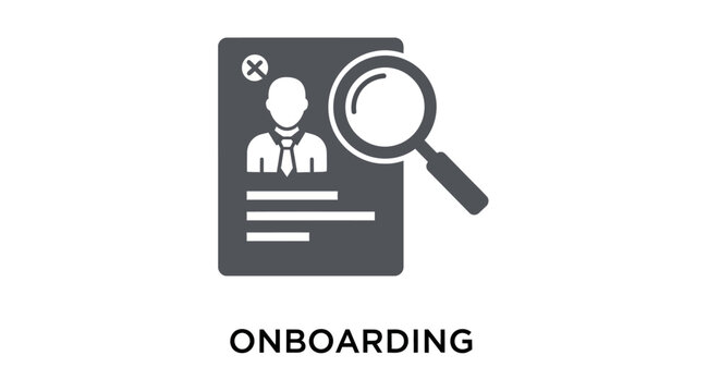 A magnifying glass examines a person's profile during the onboarding process.