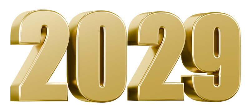 Golden 3D render of the year 2029