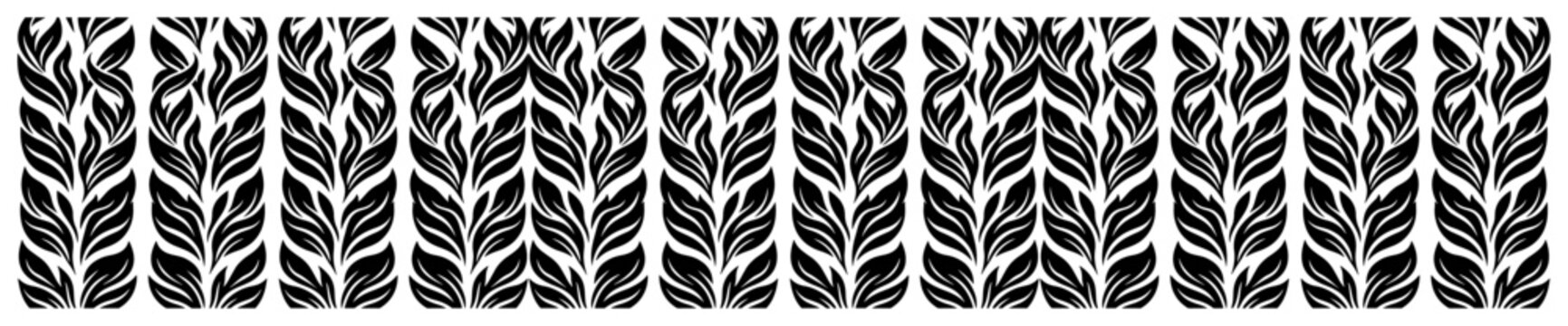 Symmetrical leaf columns pattern with vertical botanical motifs in decorative style