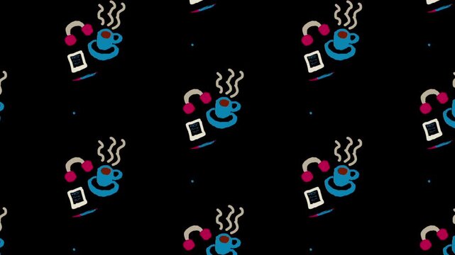 ​Hand-drawn minimalist coffee break animation, stop-motion doodle loop on black background