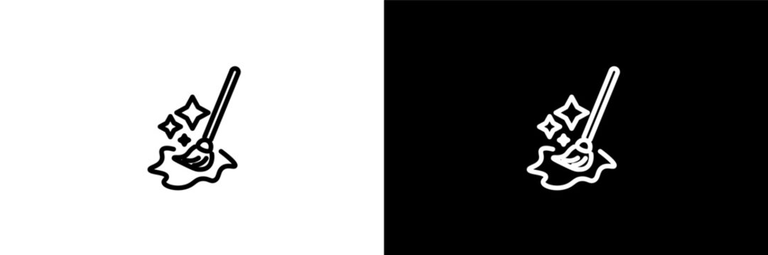 floor mop outline icons in cleaning category. White and Black style linear floor mop icon