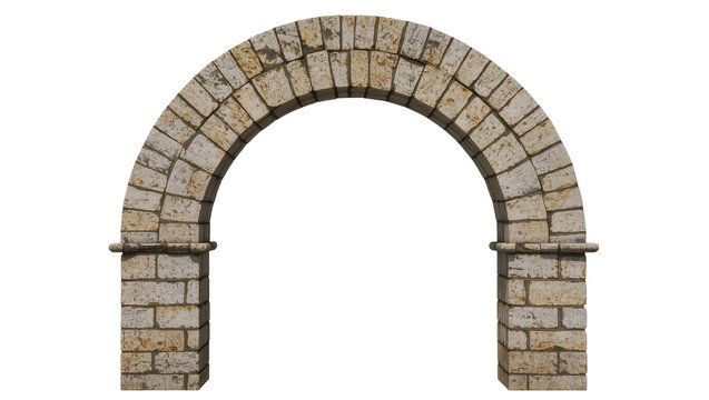 Old weathered stone archway with brick pillars and keystone