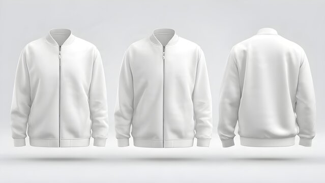Apparel Collection: Realistic White Men's Bomber Jacket Mockup with Multi-Angle Views