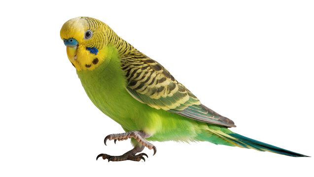 Green yellow striped Budgerigar Parrot with blue head and beak