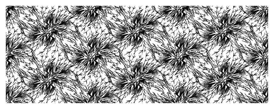 Tangled grass and organic root textures forming a repeating pattern in detailed ink style