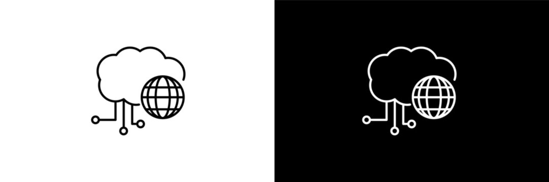 information network outline icons in computer category. White and Black style linear information network icon