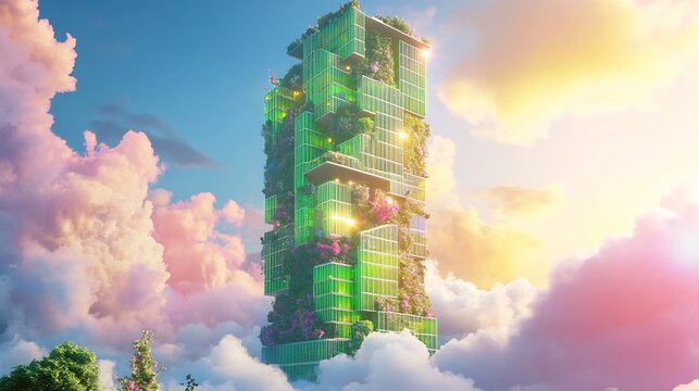Green Skyscraper Concept Created Using Advanced Ai Driven Computational Design Other Colored Background
