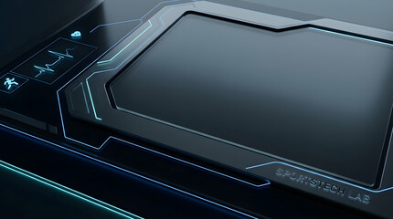 Fototapeta premium Futuristic high-tech treadmill with a sleek, modern design, showcasing digital health monitoring and advanced training features for an elite fitness experience