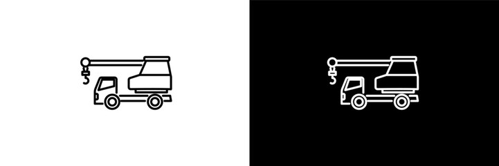 truck with crane  outline icons in construction category. White and Black style linear truck with crane  icon © Design_Farm