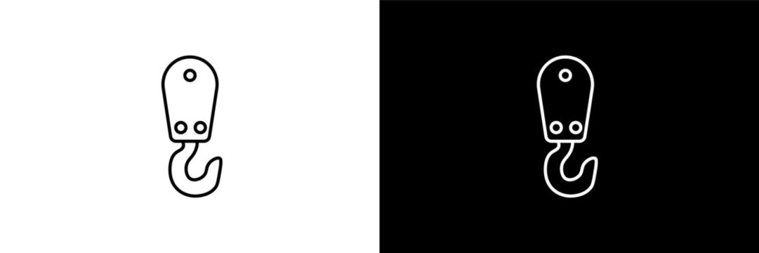pulley hook  outline icons in construction category. White and Black style linear pulley hook  icon