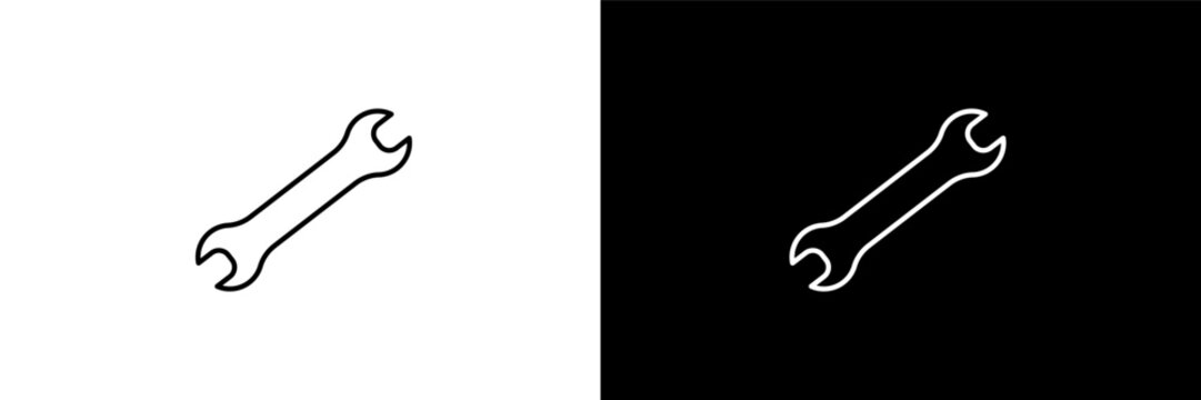 spanner  outline icons in construction category. White and Black style linear spanner  icon