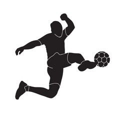 silhouette image asset of a person holding a soccer ball by jumping. © Kak Budy