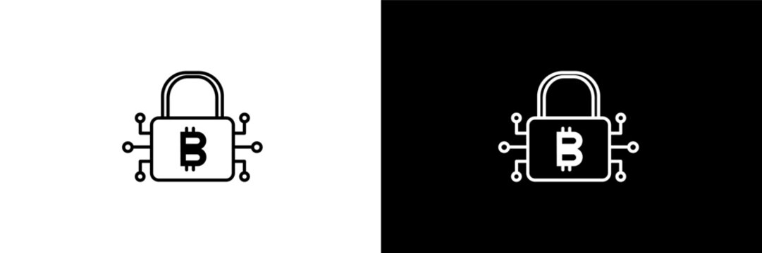 bitcoin encryption  outline icons in cryptocurrency category. White and Black style linear bitcoin encryption  icon
