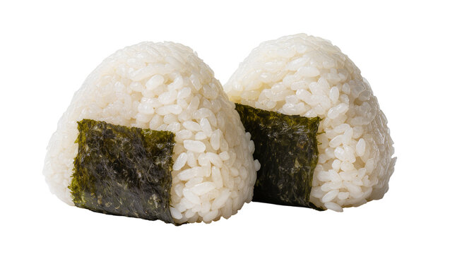 Two triangular Onigiri rice balls with seaweed wrapping