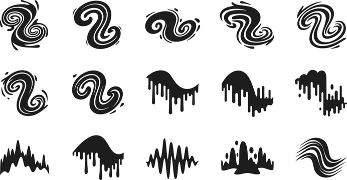 Abstract ink swirl and drip patterns, a collection of unique vector eps elements.