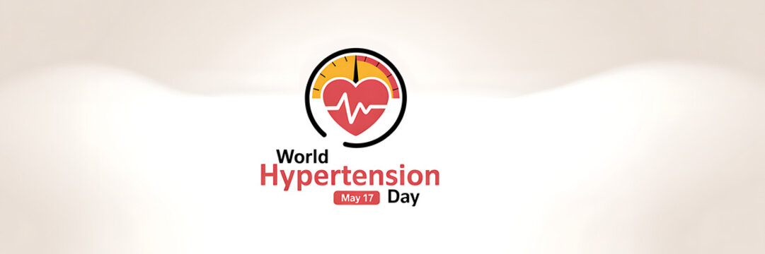World hypertension day awareness campaign logo with heart rate and gauge on beige background