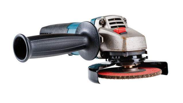 Blue Makita Angle Grinder with Circular Cutting Disc and Dust Port