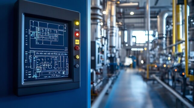 Automated Refinery Control Network Featuring Smart Factory Energy Regulation Blue Background