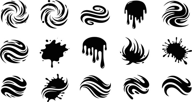 Abstract liquid vortex and flow shape set in eps format for creative artistic background.