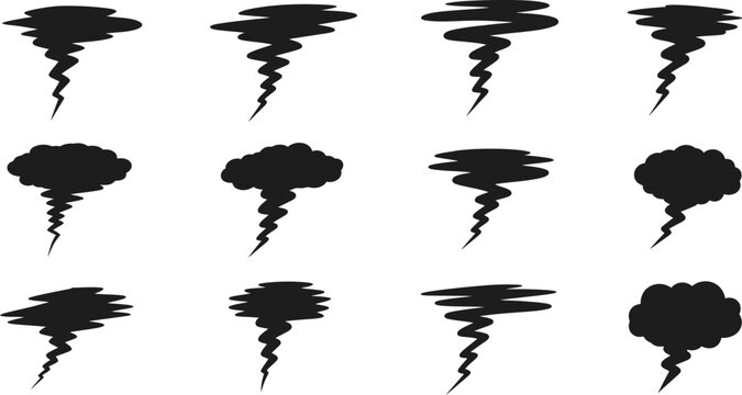 Tornado and storm cloud weather icons set in vector eps format for climate science graphics.