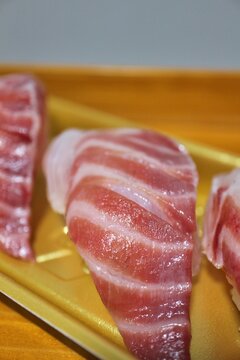 Madai (red sea bream) nigirizushi purchased at a supermarket in Tokyo, Japan