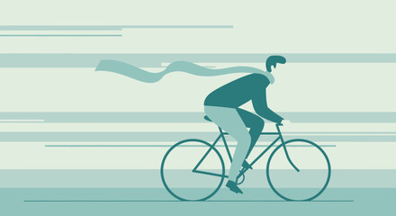 Fototapeta premium Man riding bicycle wearing cape with speed lines vector illustration
